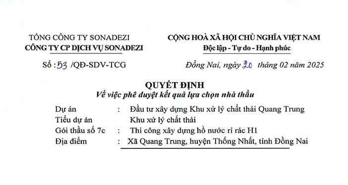 QUYẾT ĐỊNH VỀ VIỆC PHÊ DUYỆT KẾT QUẢ LỰA CHỌN NHÀ THẦU