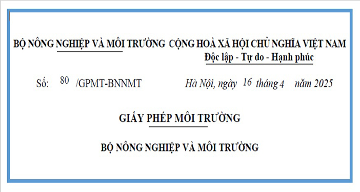 Công khai thông tin môi trường – Giấy phép môi trường cho cơ sở “Khu xử lý chất thải Quang Trung”.
