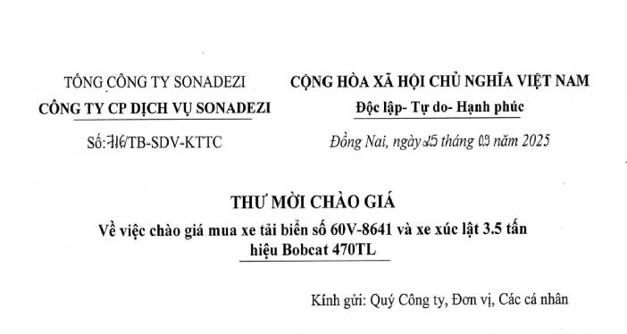 THƯ MỜI CHÀO GIÁ (số 716/TB-SDV-KTTC ngày 25/09/2025)