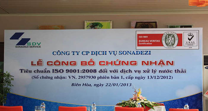 Lễ công bố chứng nhận tiêu chuẩn iso 9001: 2008 đối với dịch vụ xử lý nước thải